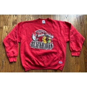 Vintage Chicago Blackhawks Sweatshirt Mens XL Red 90s Pullover NHL Trench Ultra